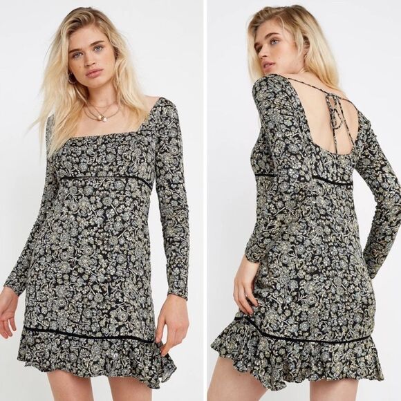 Free People Mini Dress 6/Small Boho Floral Long Sleeve Feminine Cottagecore Cute - Picture 1 of 16